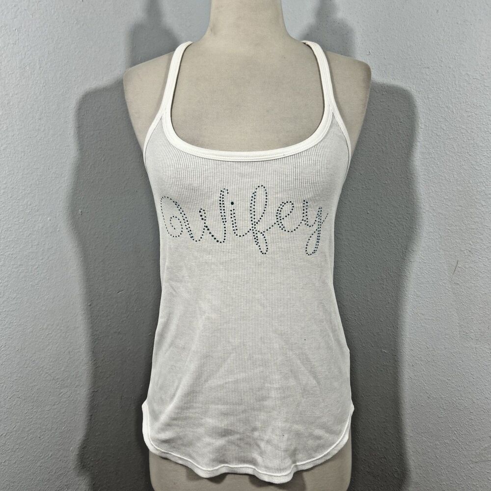 Betsey Johnson Tank Top Womens‎ S White Wifey Raceback Feminine Fairycore Y2K